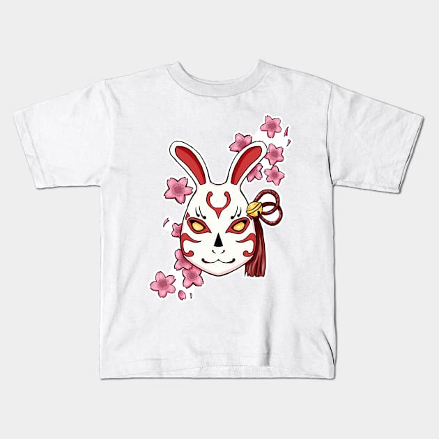 Blossoming Habits: A Cherry Blossom Japanese Mask Kids T-Shirt by alexandre-arts